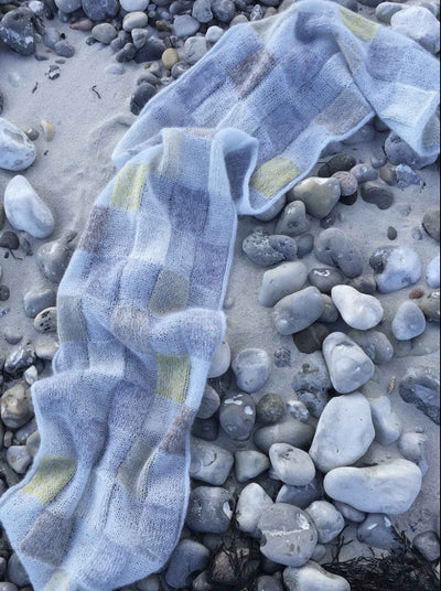 Boeslum tørklæde fra Ruth Sørensen, silk mohair strikkekit Strikkekit Ruth Sørensen 