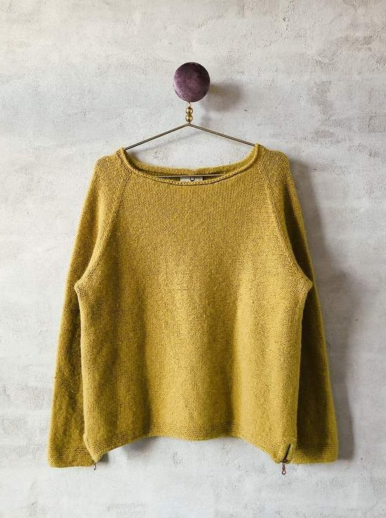 Caroline sweater, gul strikket raglansweater, Önling No 1 merinould/angora