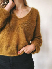 Kumulus sweater, curry yellow knitted sweater in silk mohair yarn designed by Petiteknit
