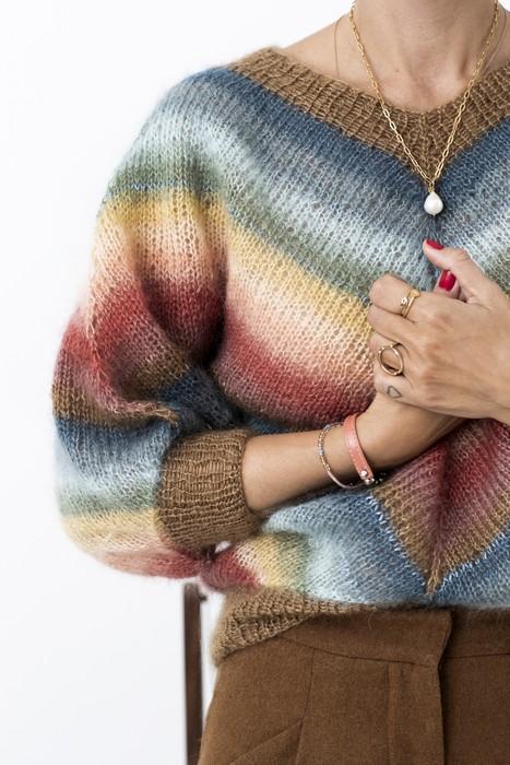 Stribet strikket sweater, fra Mig og Mini Strik, strikkebog af Lene Holme Samsøe,
