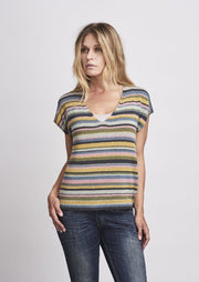 Retro summertop with multicolor stripes, knitted in Isager Bomulin
