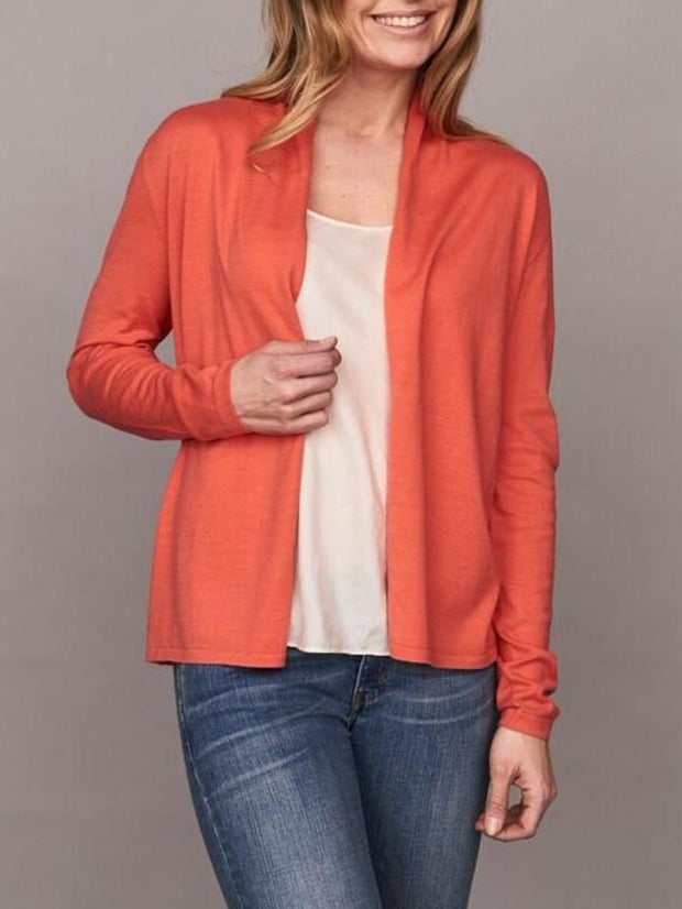 Silk/cotton bolero in a bright orange, a light, open cardigan in a classic design, here from the front