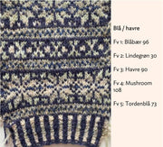 Sine cardigan af Ruth Sørensen, No 20 strikkekit | 96 Blåbær, 30 Lindegrøn, 90 Havre, 108 Mushroom, 73 Tordenblå
