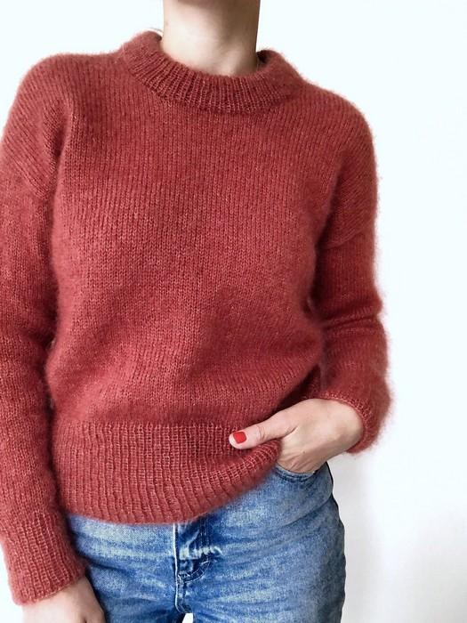 Stockholm sweater, red knitted sweater in silk mohair yarn designed by Petiteknit