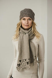 Andrea knitted hat, knitted in brown Isager Alpaca and Silk Mohair yarn.